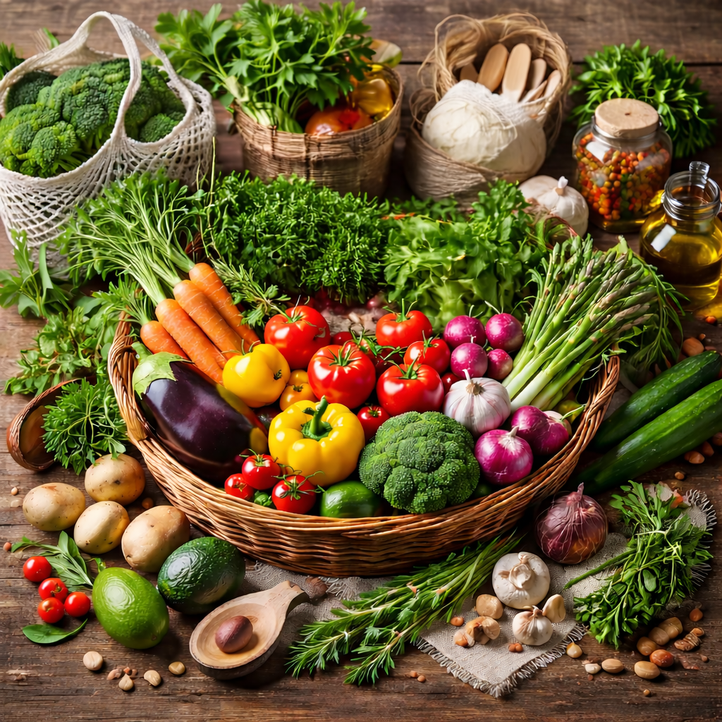 image of various veggies in a basket and few around it