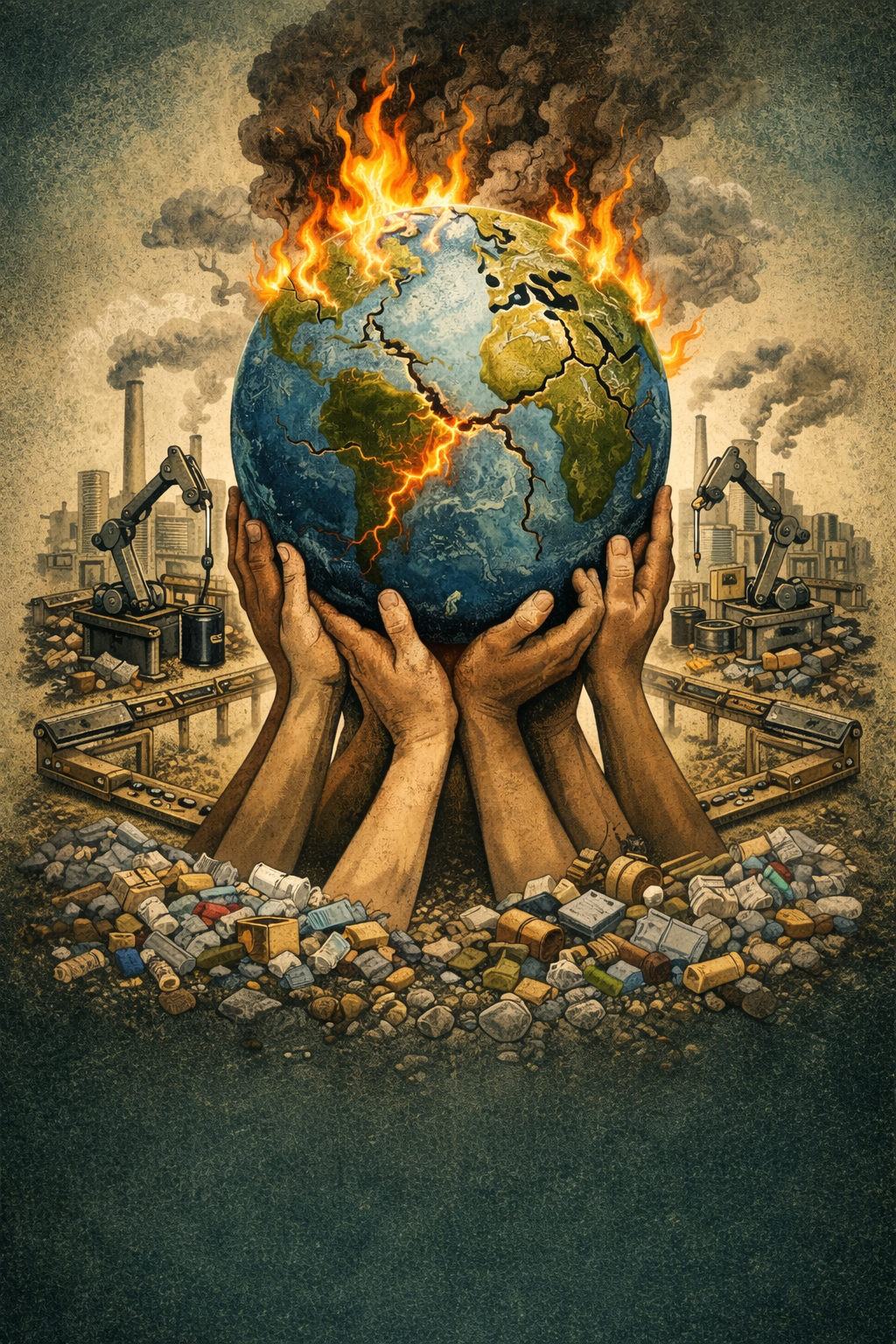 Hands holding a burning Earth