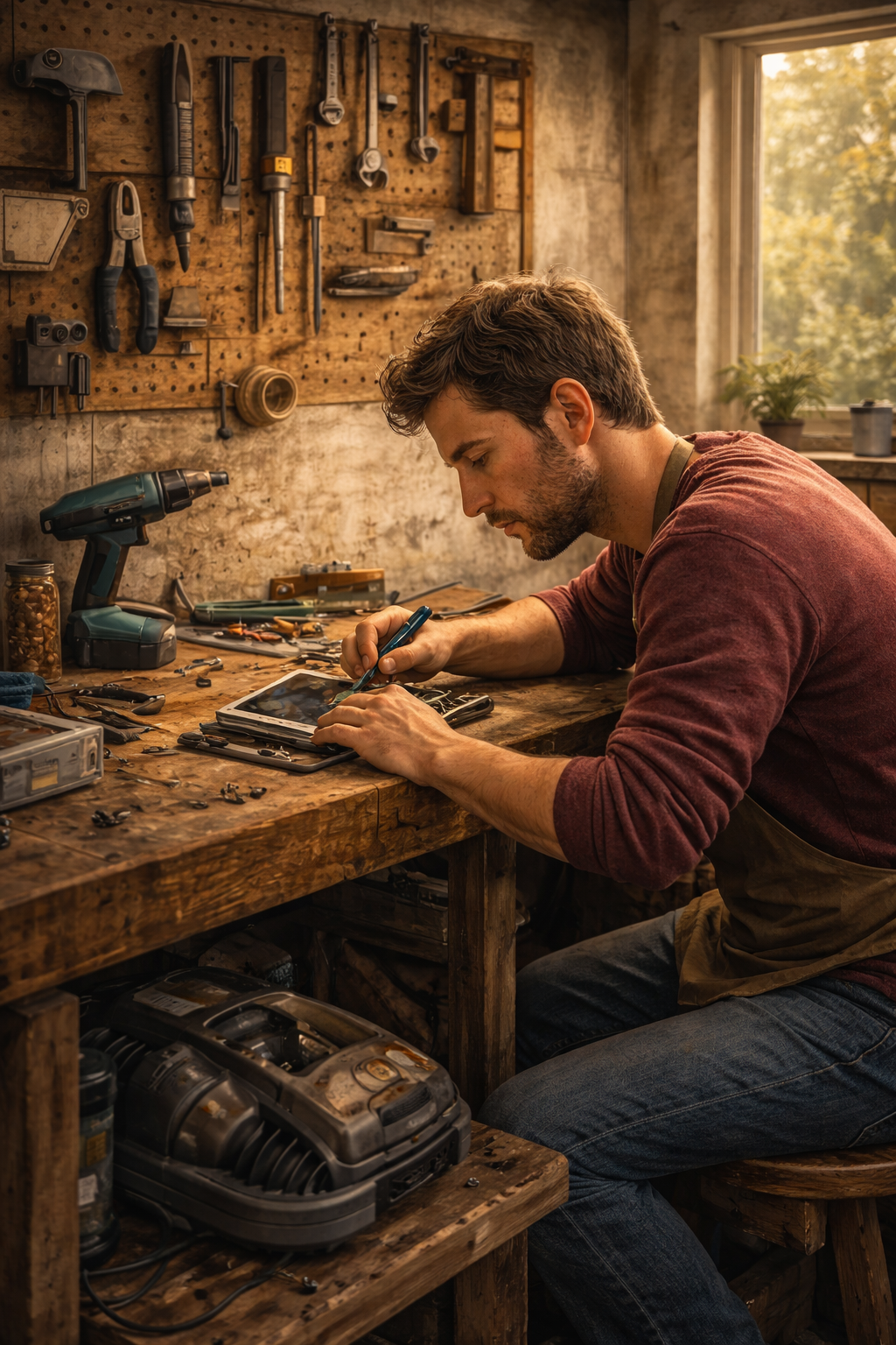 Electronic repair at a cluttered bench