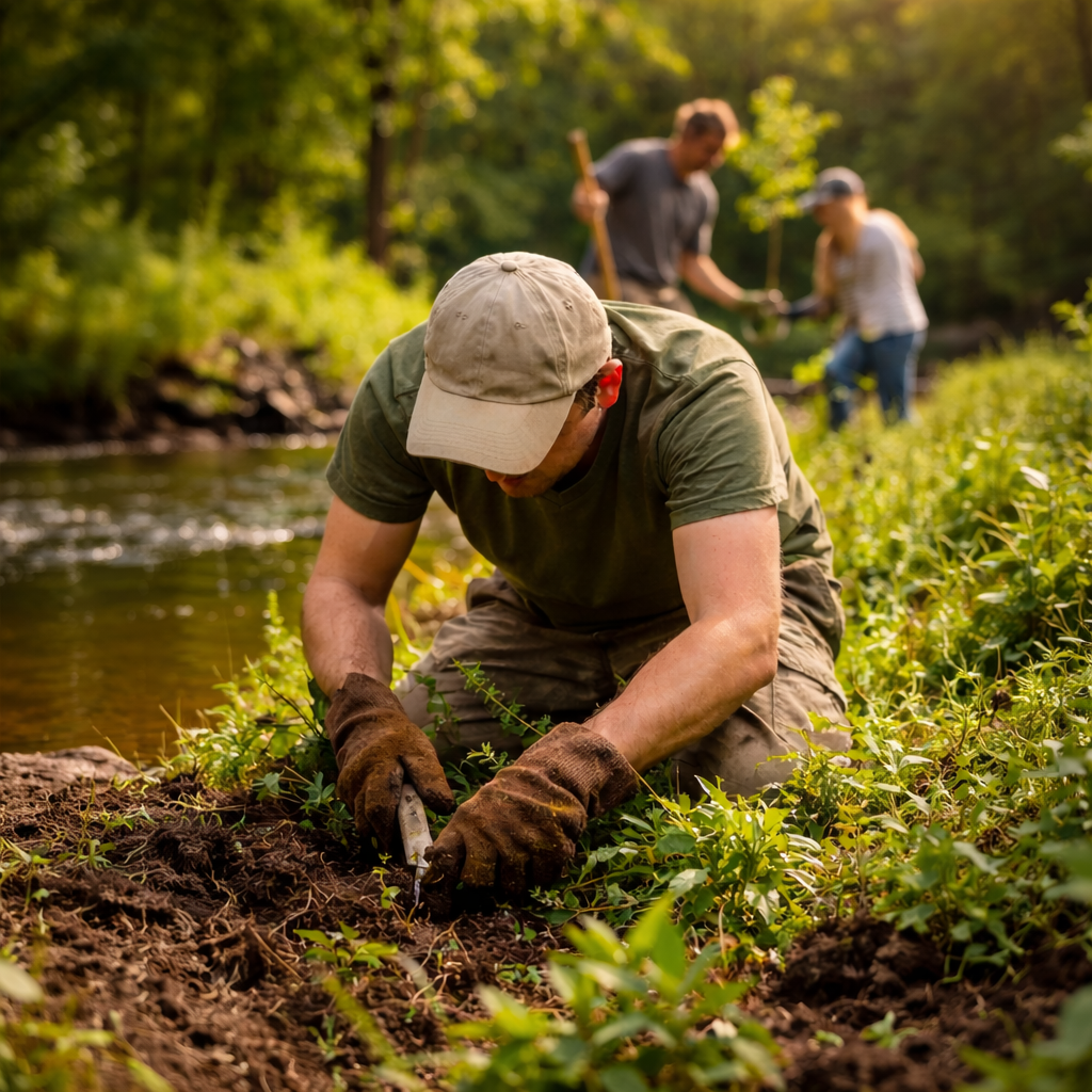 Volunteering in the forest sunshine