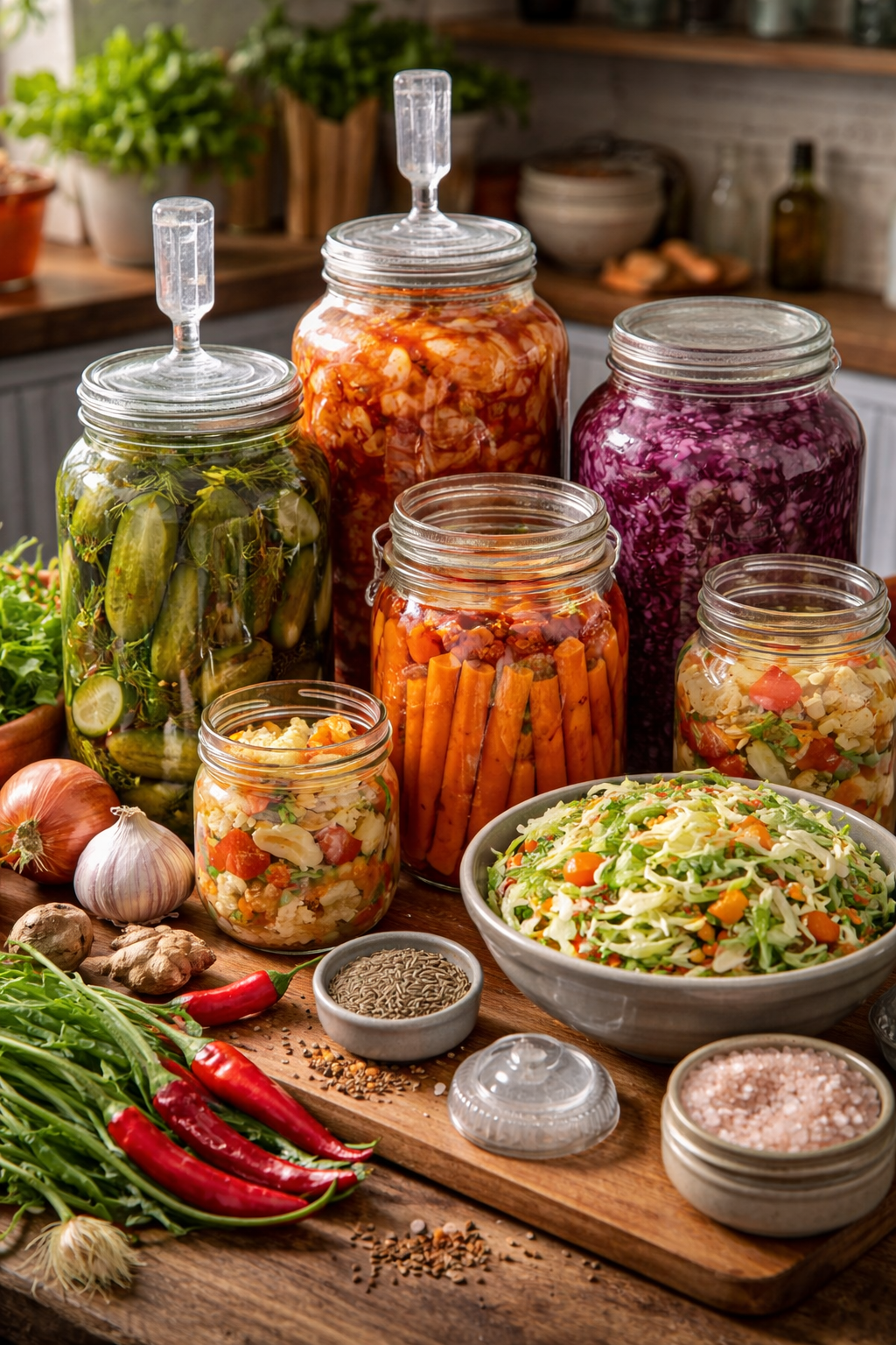 Homemade fermented foods on display