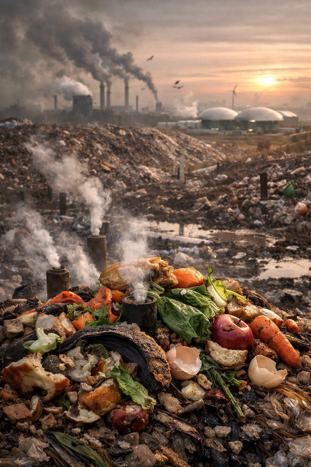Landfill waste against a polluted horizon