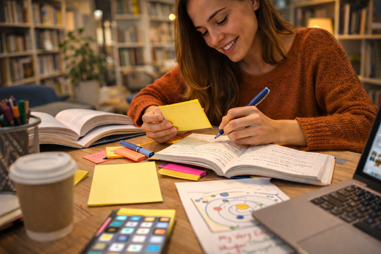 Focused study session with flashcards
