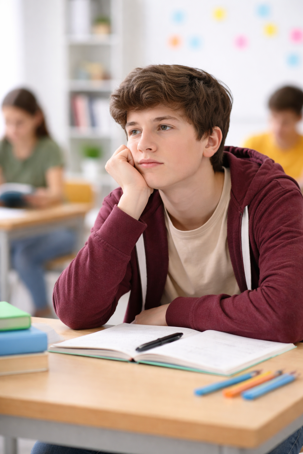 Bored student in a classroom setting