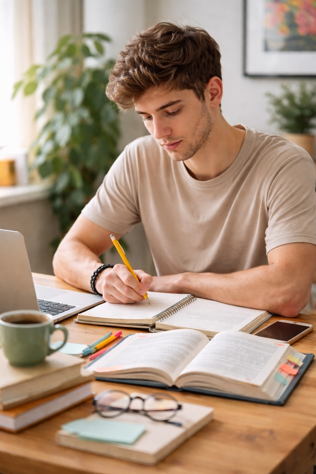 Focused study session in cozy room